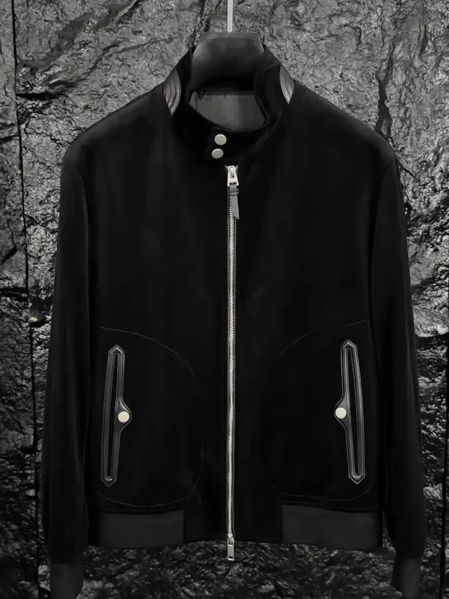 

High Quali Men's Casual Stand Collar Jaet New Spring Autumn Faion Urban Sle Stand Fit Long Sve Zipper Closure