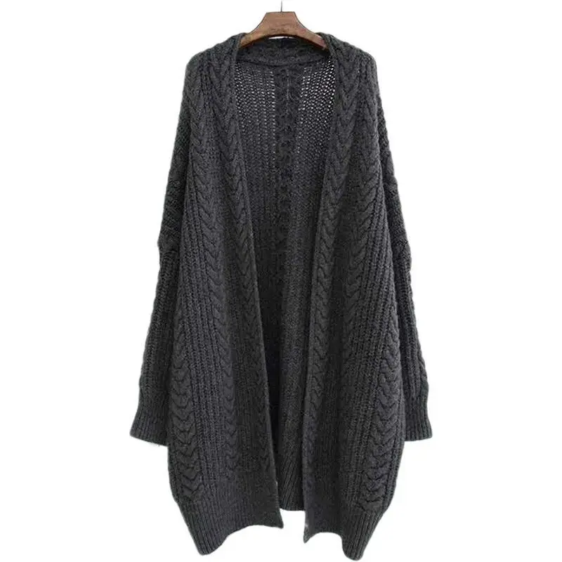 Warm Thick Long Knitwear Jackets Oversized 80kg Winter Fall Women Elegant Sweaters Korean Loose Coats Woman New Knitted Cardigan