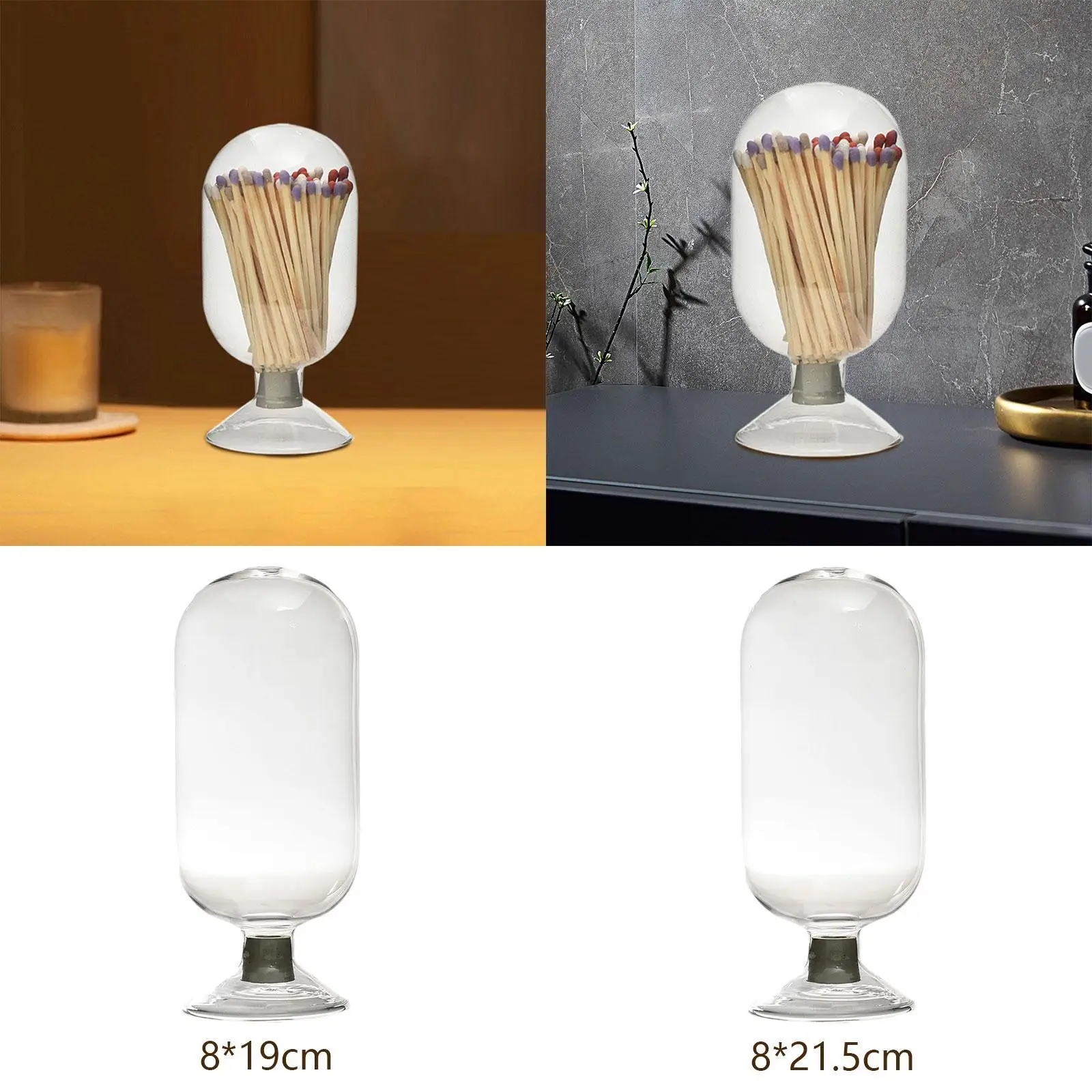 Glass Match Cloche Jar Match Holder Multiuse Storage Container Fireplace Match Cloche Bottle Jar (Matches Not Included)