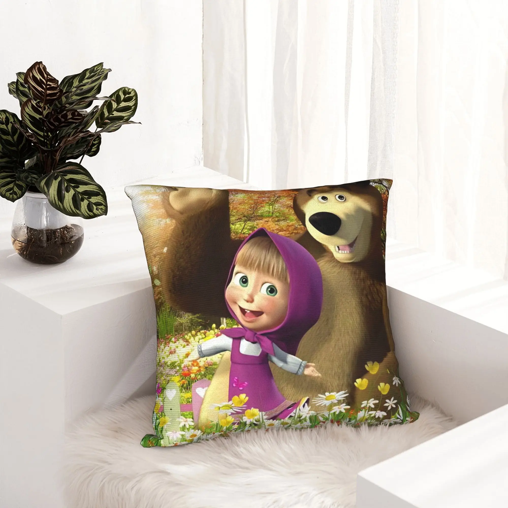 Cute Cartoon M-Masha and Bear Pillowcase Printing Polyester Cushion Cover Decoration  Throw Pillow Case Cover Home Square 40*40