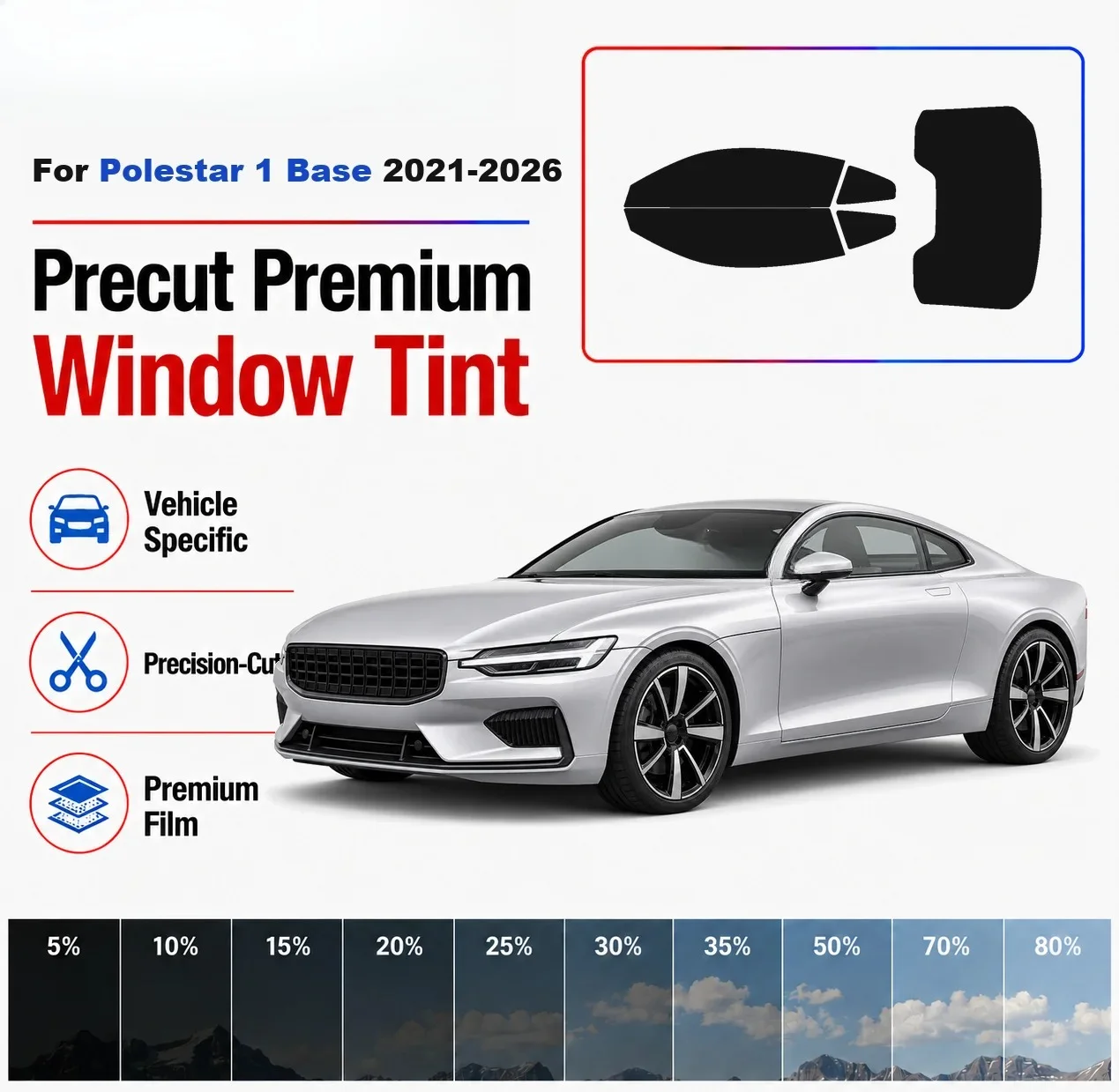 Premium Precut Window Tint Kit Front Rear Windows Rear Windshield For Polestar 1 Base 2021-2026 Complete Set Nano Ceramic Film