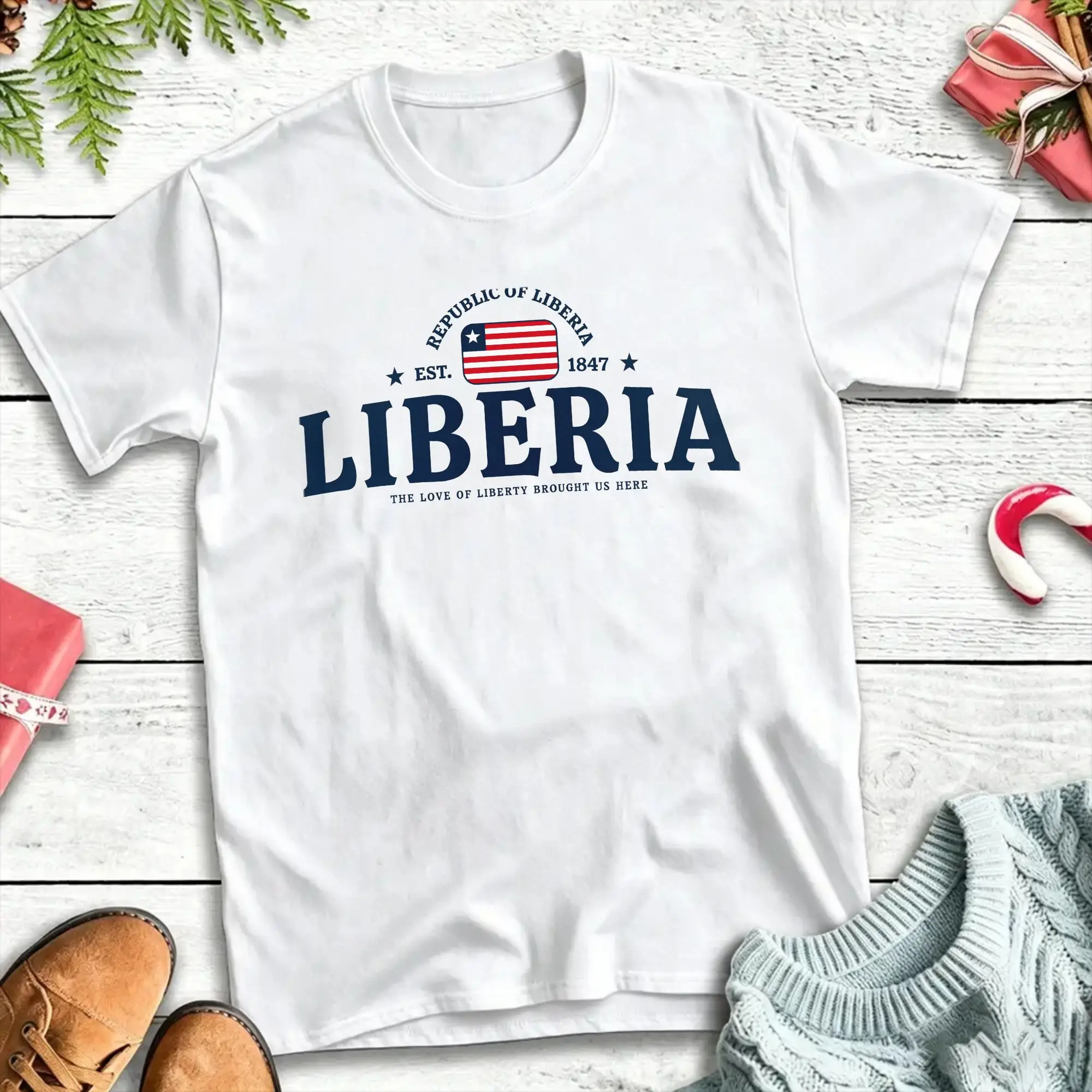 Men's Liberia Independence Day T Shirt  Cotton Clothes Casual Short Sleeve Round Neck Tee Shirt Gift Idea T-Shirts