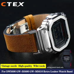 New Vintage cowhide Watchbands For G-SHOCK Casio DW-5600 GW-B5600 GW-M5610 DW5600 Retro Suede Fluff Watch Bracelet Brown Strap