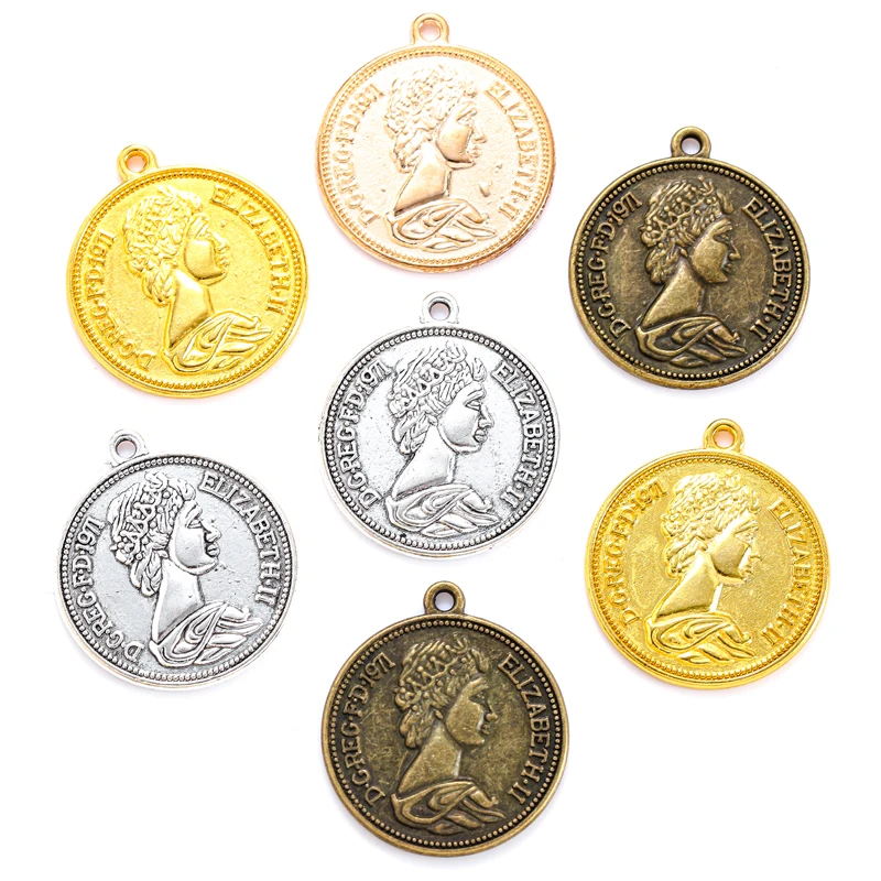 8 pcs Coin Charms Antique Bronze round metal pendant DIY Jewelry Making 28*24mm J414