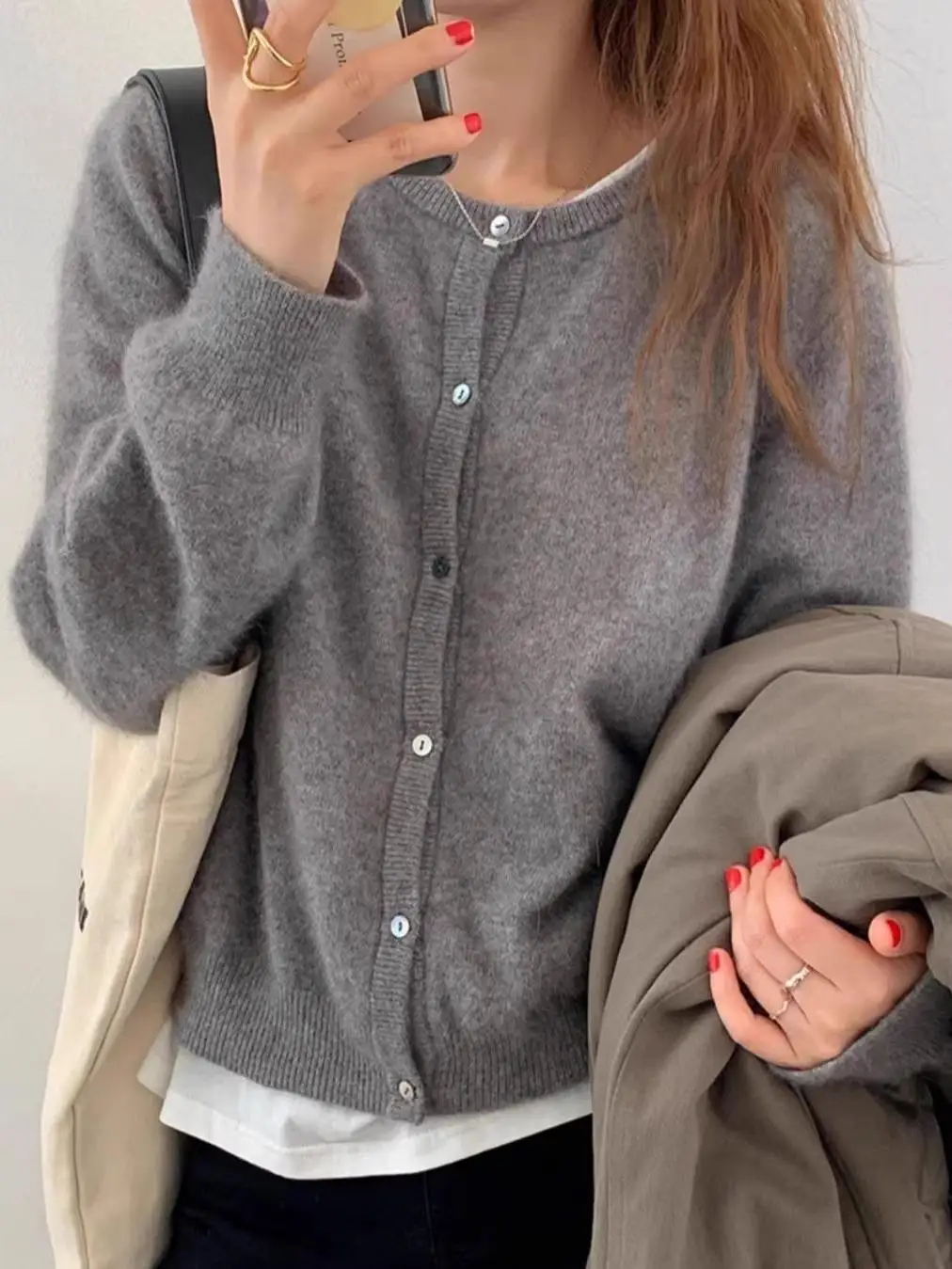 New Women's round Ne Knitted Woolen Cardigan ort Sle Spring Autumn Winter Korean Version Versatile Base Layer Camere ...