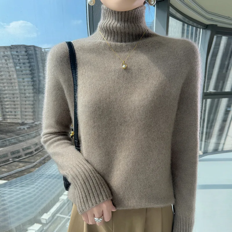 

Новый однотонный шерстяной вязаный свитер с высоким воротом, женский однотонный пуловер с длинными рукавами, мягкий базовый свитер