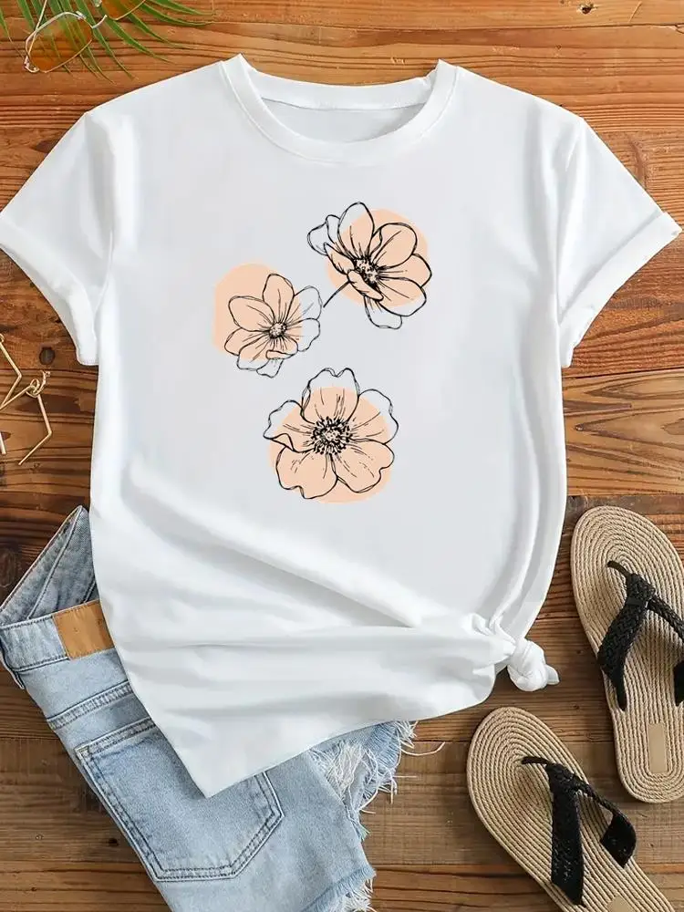 

Fashion T Shirt Short Sleeve Graphic T-shirt Women Watercolor Flower Style 90s Female Clothes Print Top Ladies Clothing Tee