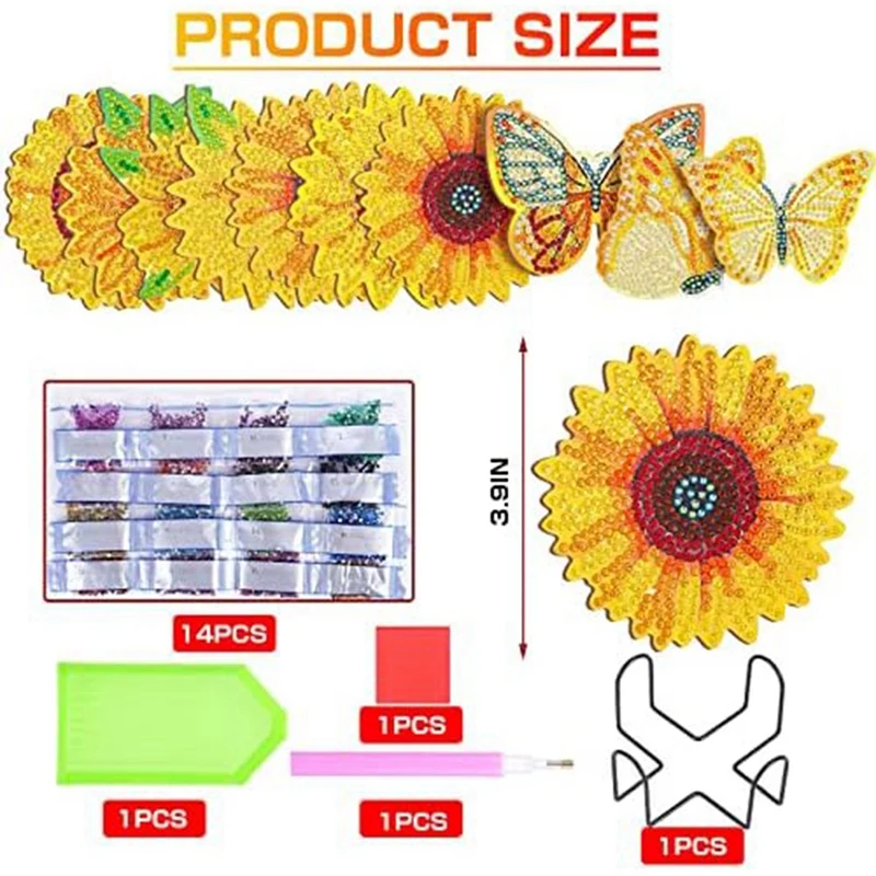 Sunflower Diamond Painting Coaster Set Kit With Bracket Suitable For Beginners, Adults, And Art And Crafts Supplies Kit