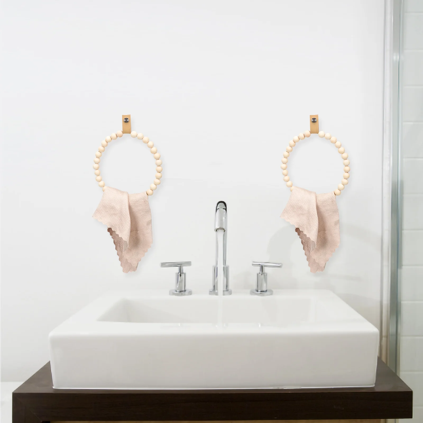 

1pcs Wooden Bead Towel Rack Bohemian Wall Mounted Bathroom Decor Hand Towel Holder Small Space Farmhouse Bath Organizer