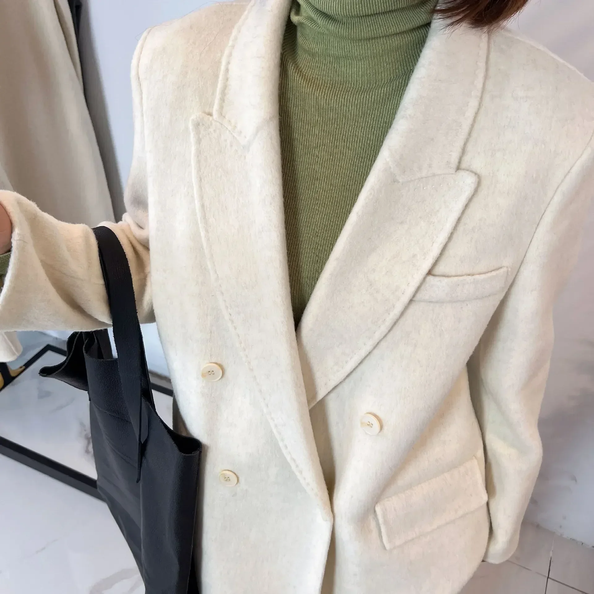 2024 new fashion Korean version double-sided wool suit coat women's medium and long cashmere woolen coat