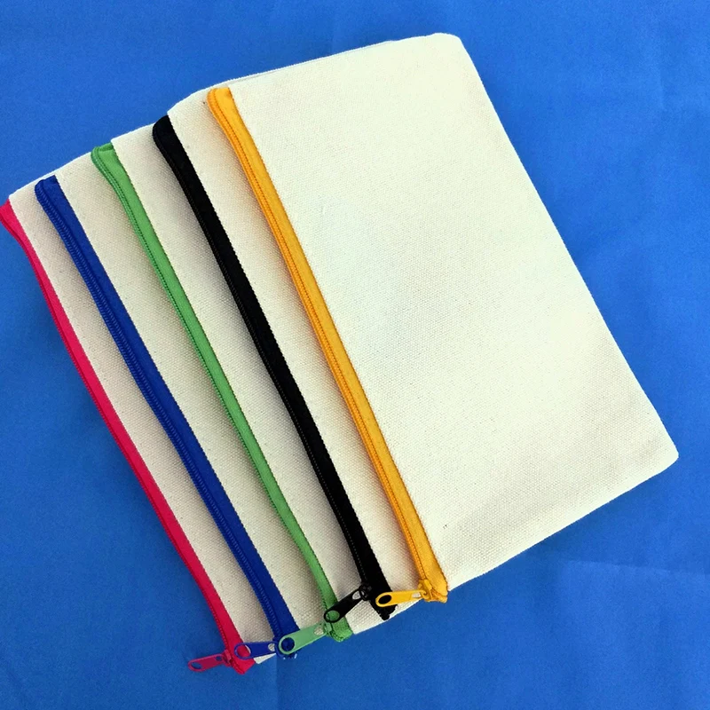 10 pcs/lot Canvas Pencil Bag Blank Stationery Storage Bag Graffiti DIY Zip Big Pen Bag 21*12cm Pen Case Wholesale