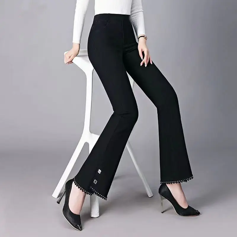 Women's Autumn Winter New Fashion Elegant High Waist Solid Color Flare Casual Versatile Western Commuting Comfortable Y2K Pants