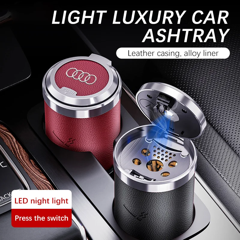 Luxury Car Ashtray Portable With LED Light Ashtray Mini Trash Can For Cup Holder Accessories For Audi Sline A4 A5 A6 A7 Q3 Q5 Q7