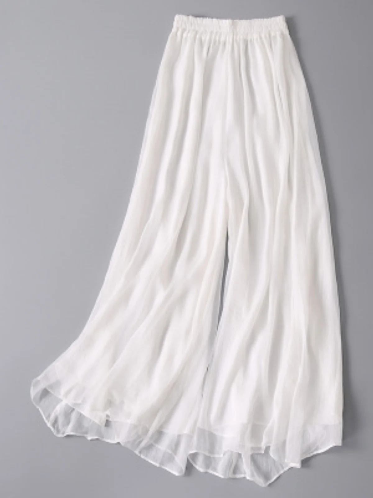 플로우 와이드 레그 팬츠 맥시 스커트 댄스 요가 얇은 여름 화이트 쉬폰 루즈핏 하이웨이스트 스트레이트 한국 스타일 출퇴근