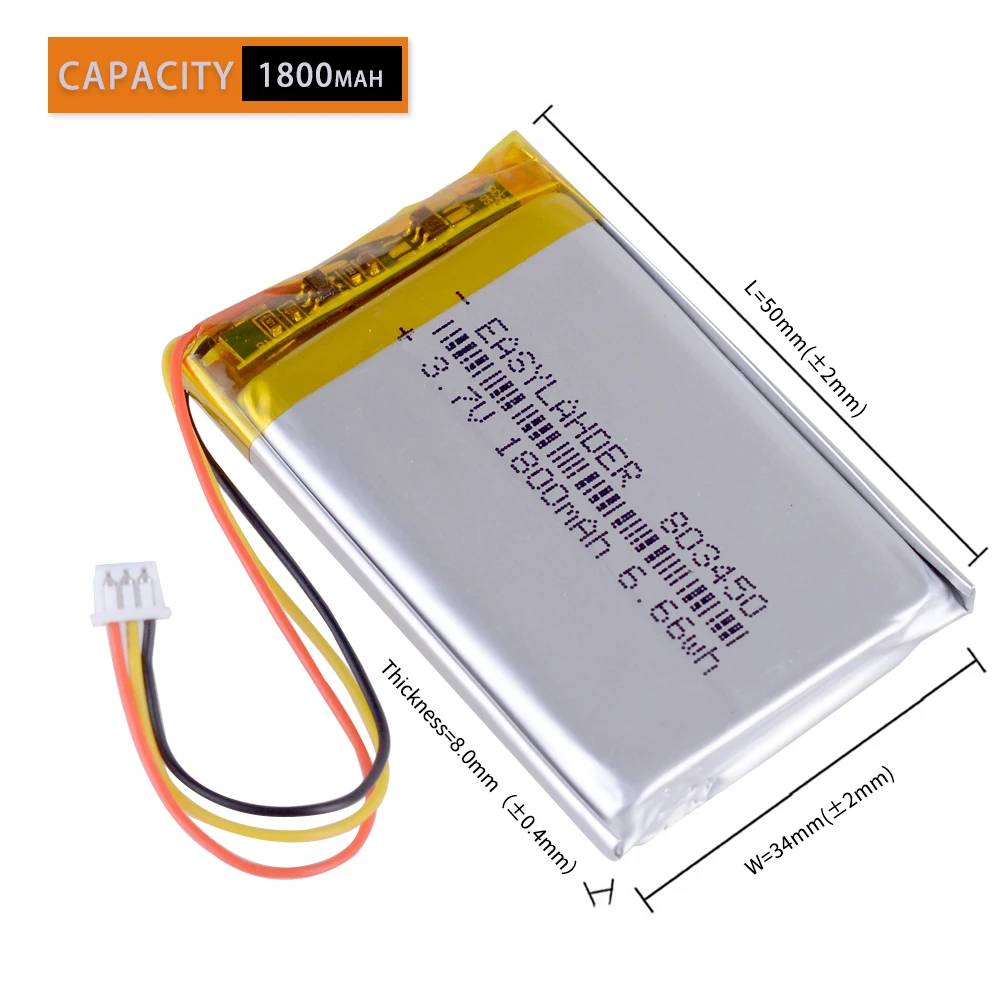 JST1.25 3P 3.7V 2000mAh 103450 Lithium Li-ion Polymer Battery Lipo 303450 403450 503450 603450 703450 803450 903450
