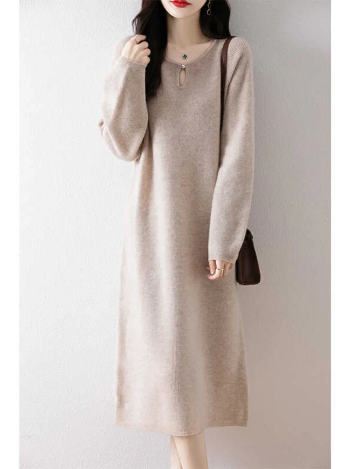 Simple rond Ne Long Sve tricoté Dr femmes ample minceur automne hiver mi-long pull Dr confortable doux Pu...