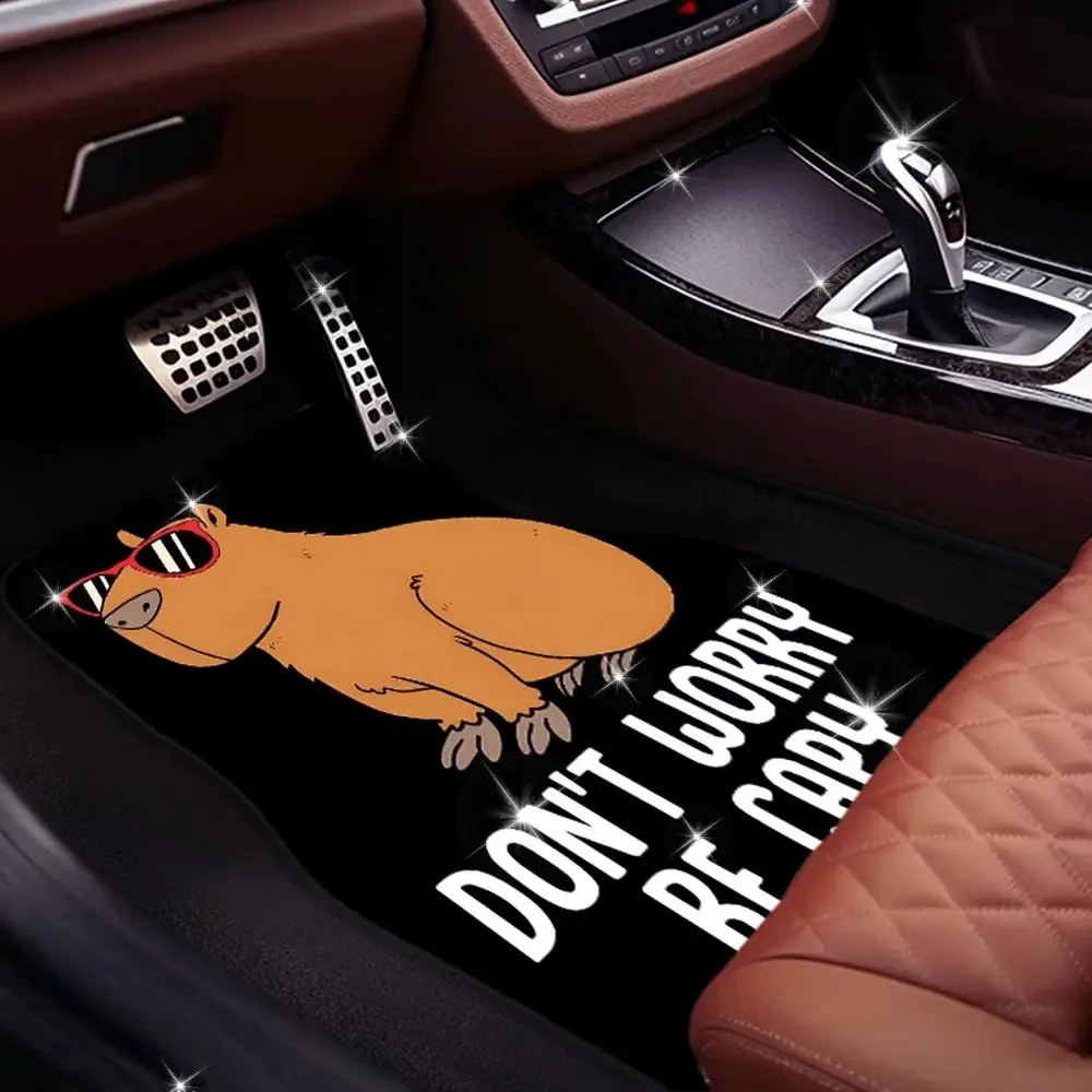 4pcs Interesting Capybara Print  Floor Mats Set, Front& Rear Full Coverage, Crystal Velvet, Suitable for Sedans, Vans, SUVs