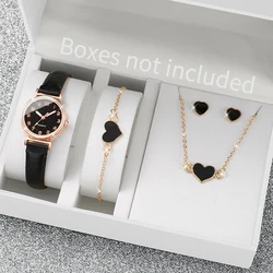 5PCS/Set Women's Watch Fashion Starry Sky Small Dial Leather Band Analog Quartz Watch Heart Jewelry Set（Without Box）