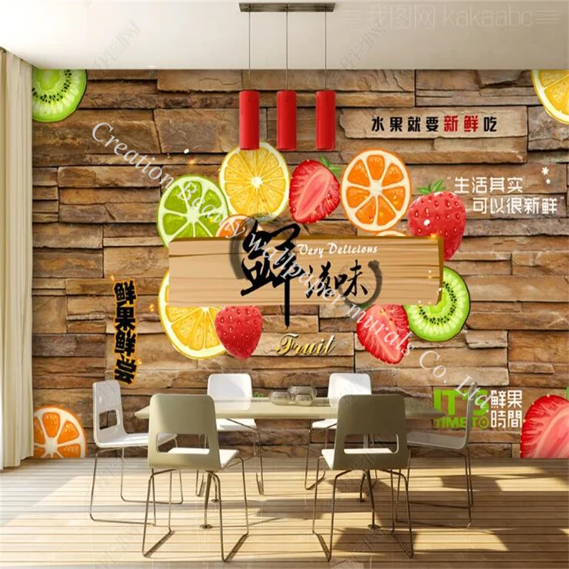 Fresh Flavor Fruit Brick Wall Photo Wallpaper Murals Supermarket and Fruit Shop Industrial Decor Self Adhesive Wall Paper 3d