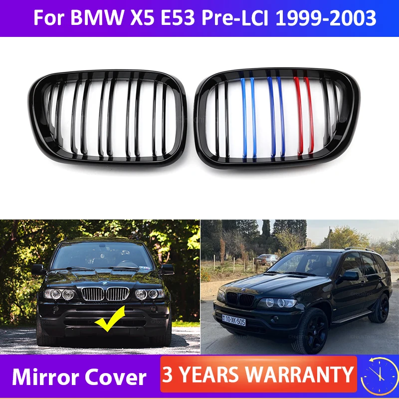 

For BMW X5 E53 Pre-LCI 1999 2000 2001 2002 2003 1 Pair Glossy Black Front Bumper Double 2 Slat Kidney Grilles Car Accessories