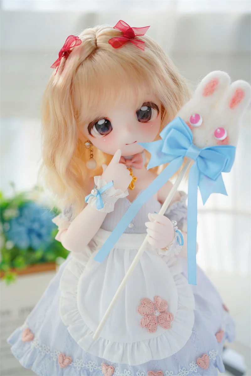 BJD Doll Girls Cute Wig 1/6 1/4 1/3 Milk Silk Natural Butterfly Knot Cute Toy Shoulder-Length Hair Wig Doll Accessories(no doll)
