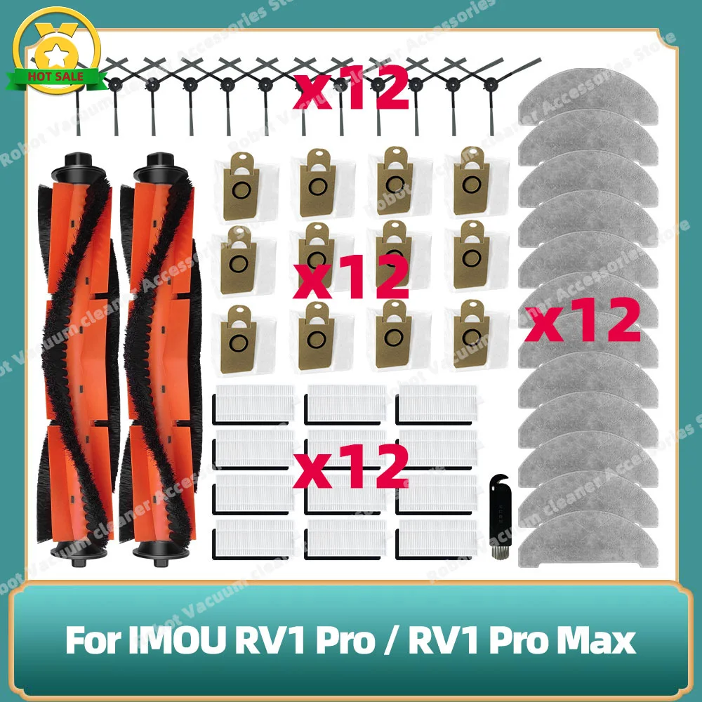 Compatível com peças de reposição para IMOU RV1 Pro / RV1 Pro Max, incluindo escova principal, escova lateral, pano de limpeza, filtro HEPA e saco de poeira