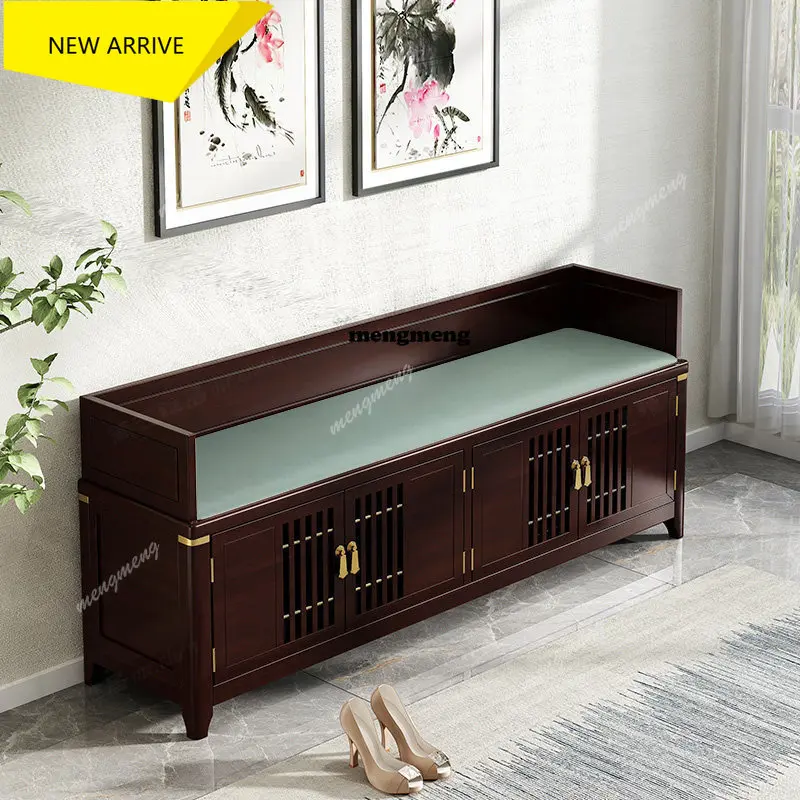 

M138 shoe change stool can sit shoe cabinet solid wood leather breathable storage stool home storage shoe stool against the wall