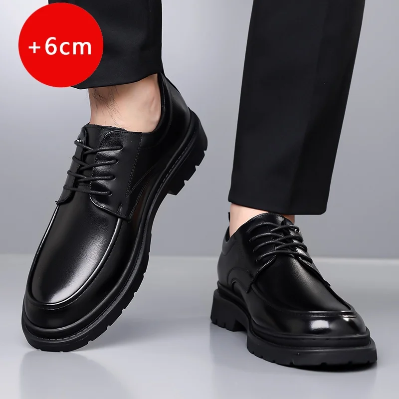 

Мужские кожаные туфли дерби, классический роскошный дизайнерский стиль, рабочий, для отдыха, офиса, костюм для взрослых, увеличивающий рост, на толстой подошве, черный