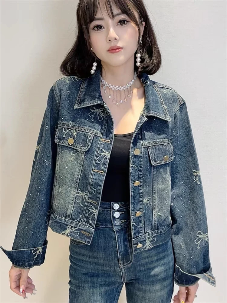 

Женская джинсовая куртка Waed Blue ort, весенне-осенняя новинка, универсальная винтажная верхняя одежда в стиле ретро с дизайном Age-Defng