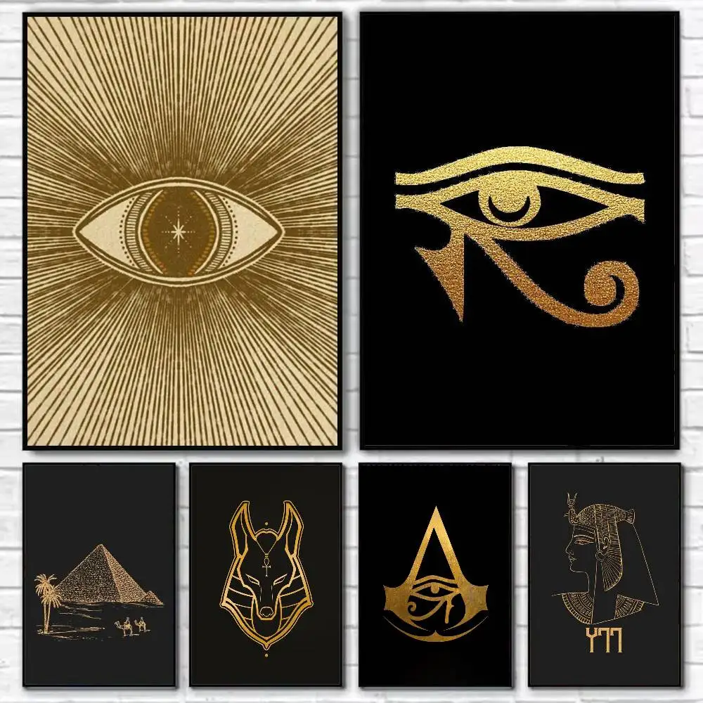 

Ancient E-Egypt Art Poster Self-adhesive Art Waterproof Paper Sticker Coffee House Bar Room Wall Decor