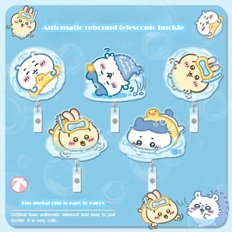 Chiikawa Retractable Clip Usagi Student Card Holder Cartoon Chest Certificate Clip Hachiware Rebound expansion buckle