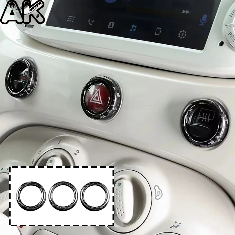 Für Fiat 500 2008-2023 Für Abarth 595 695 2012-2023 Echte Carbon-Faser Auto Turbo Ring Warnblinklicht-Schalter Verkleidung Auto-Zubehör