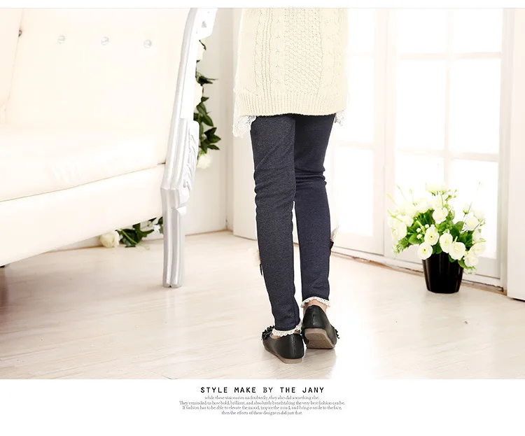 2-10Y Little Girls Autumn and Winter Thickened Imitation Jeans Korean Version Children's Fleece Leggings Girls Long Pants