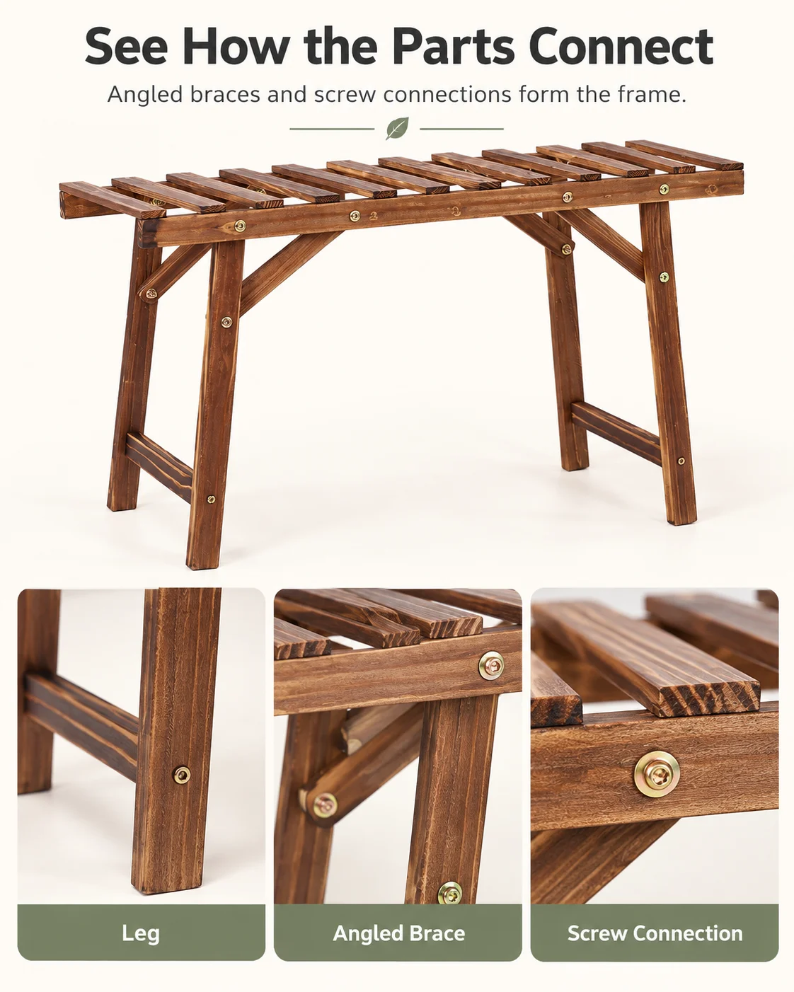3 Pack Wooden Plant Stands Pine Wood Plant Shelf Set 70cm Wide Freestanding Flower Pot Display for Living Room Balcony
