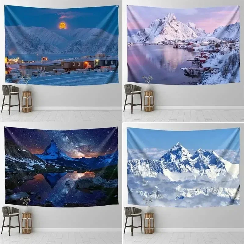 Starry Sky Snow Mountain Background Wall Decoration Flag Home Living Room Flag
