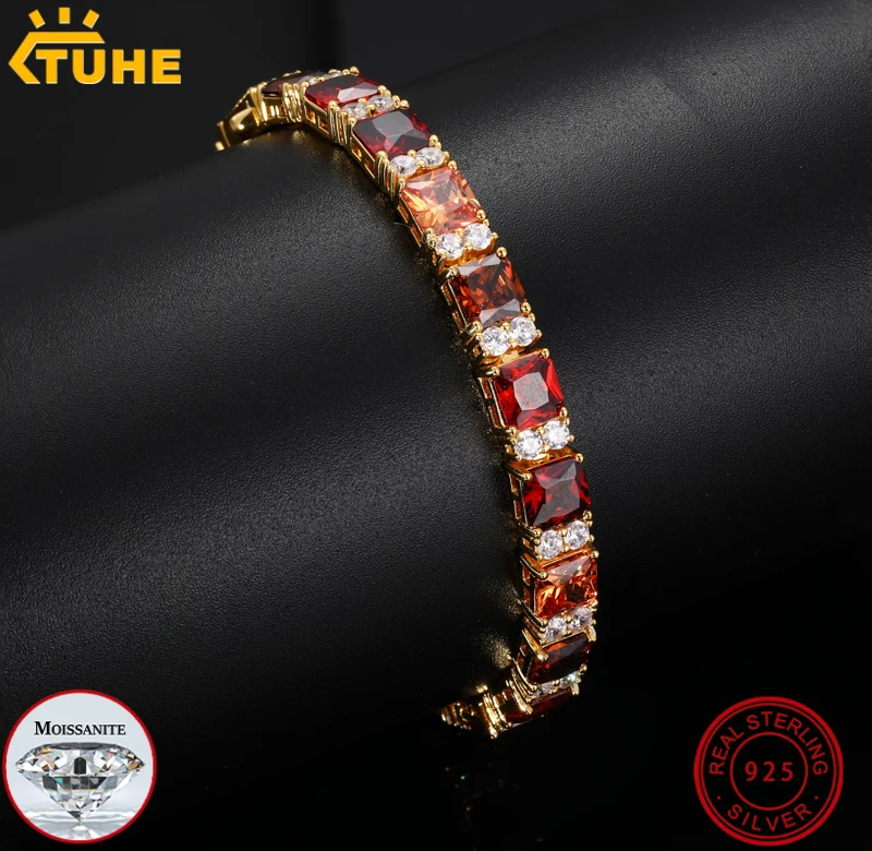 

THUE High Quality Unisex Zircon Square Bracelet S925 Silver Moissanite CZ Bracelet For Women Men Hip Hop Jewelry Gift