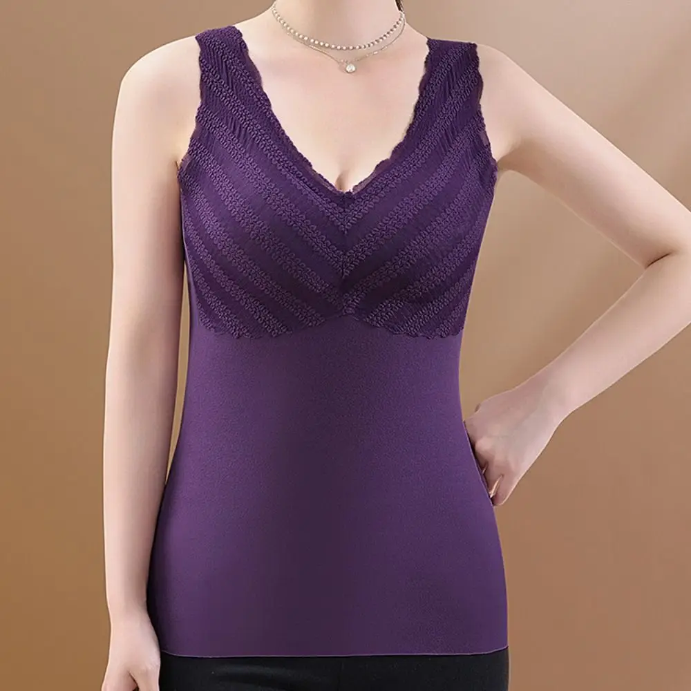 

Winter Autumn Women Thermal Underwear Bottoming Shirt Large Size Underwear with Pad High Elastic Vest Sleevesless Warm Top