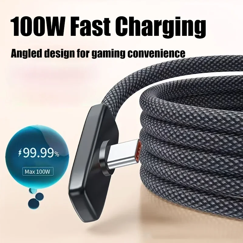 90 °   Elbow 100W 10A Kabel aus Aluminiumlegierung, geflochtenes USB-C-auf-Typ-C-Kabel, schnelles Laden, Hochgeschwindigkeits-Datenübertragungskabel für Gaming