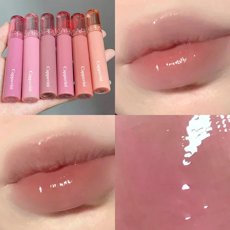 Cappuvini Mirror Water Gloss Lipgloss, langlebig, wasserfest, feuchtigkeitsspendend, Jelly Lip Glaze, nicht klebend, leicht, hochpigmentiert