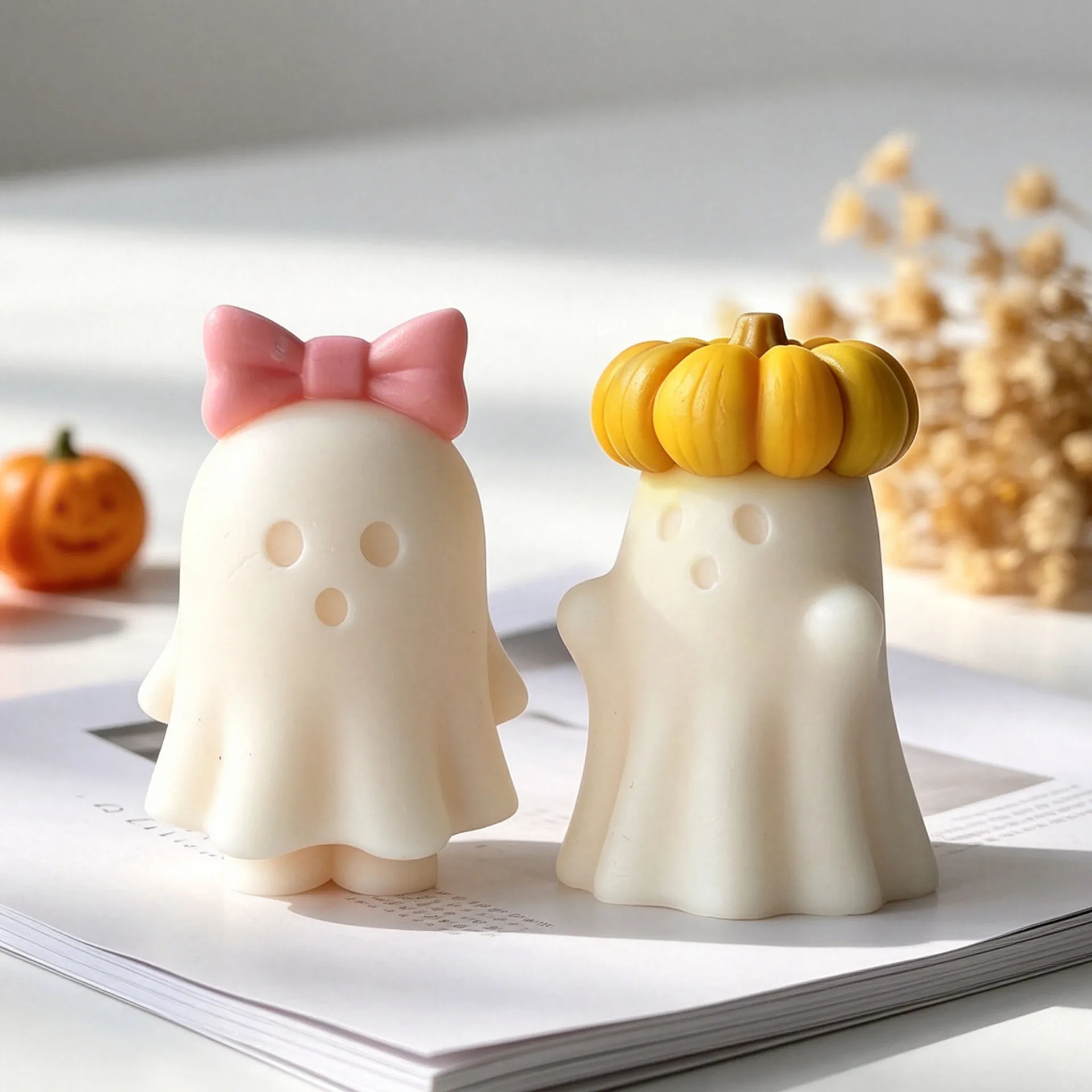 Cute Pumpkin Ghost Halloween Candle Mold Handmade Plaster Epoxy Resin Crafts Silicone Molds Halloween Candles Making Supplies