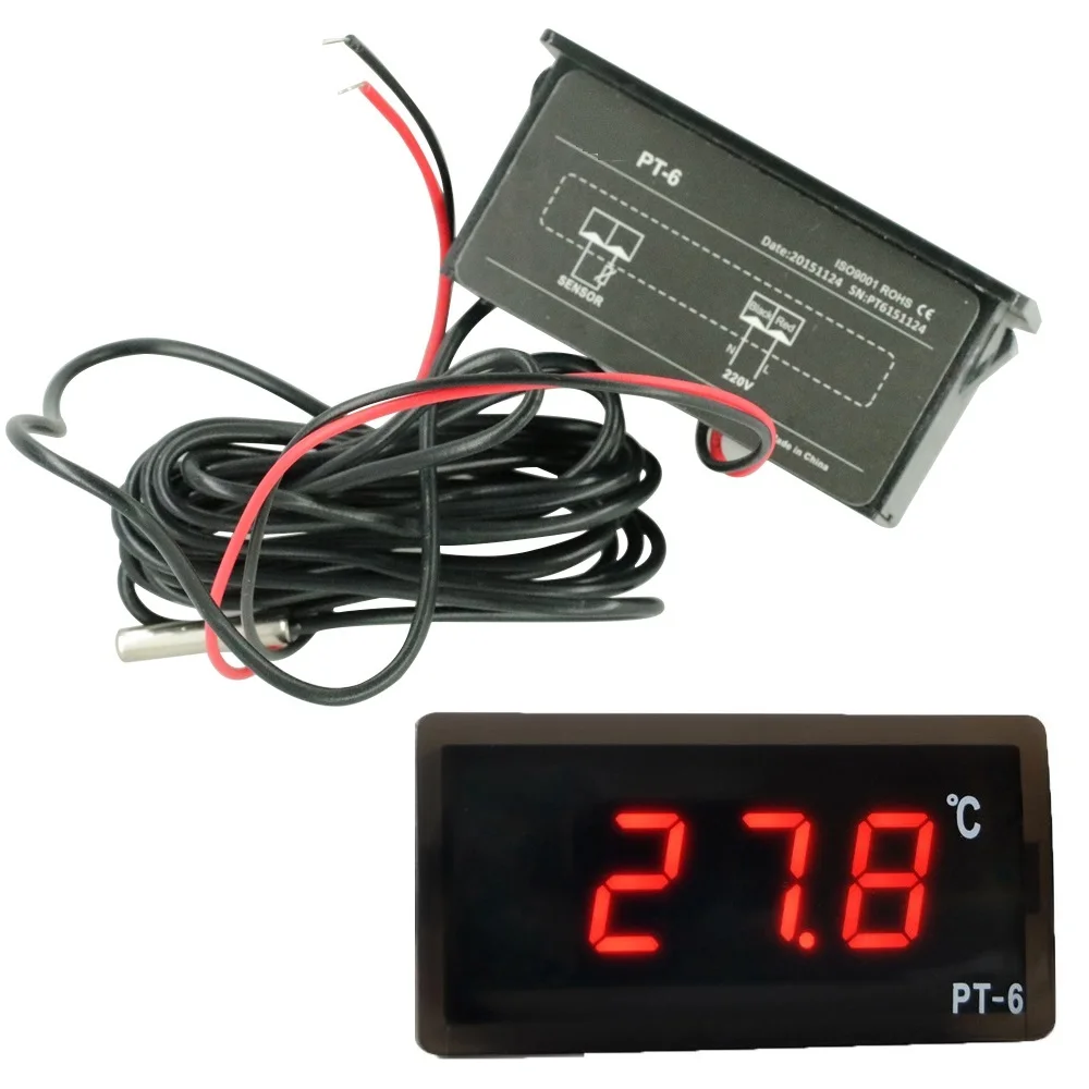 PT-6 AC 220V Digital Car Thermometer Vehicle Temperature Meter Monitor AC Newest Automotive Thermometer With 2M NTC Sensor