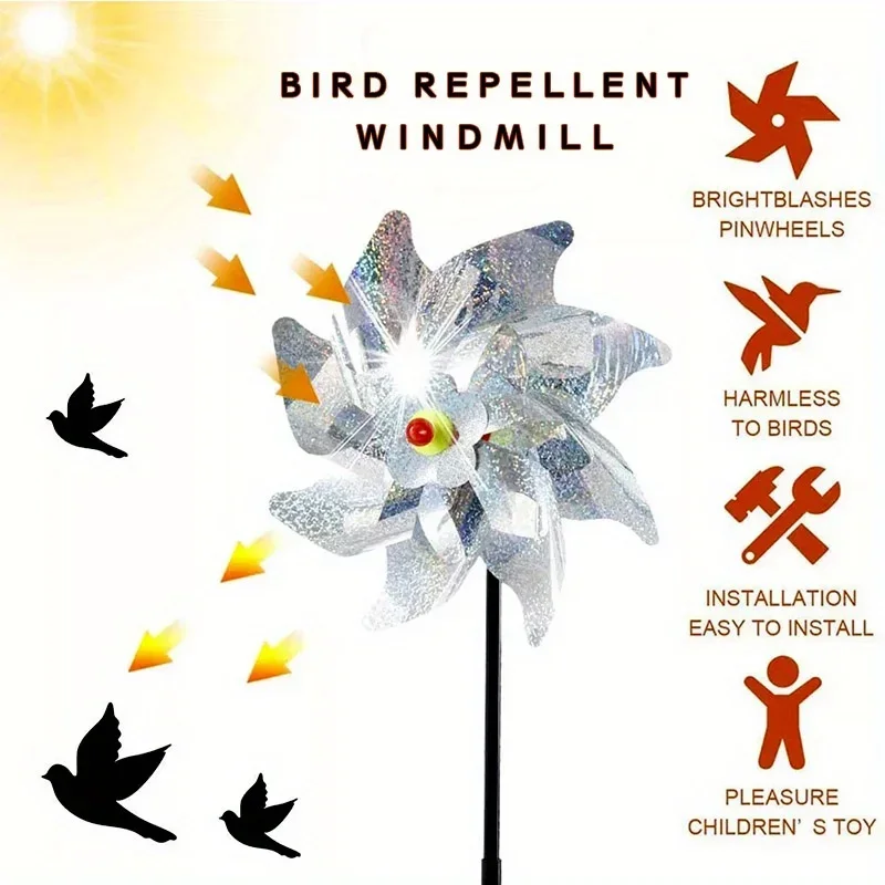 1pcs Bird Repeller Pinwheels Reflective Sparkly Scarecrow Pinwheel Windmill Spinner for Garden Lawn Yard Decor Keep Birds Away