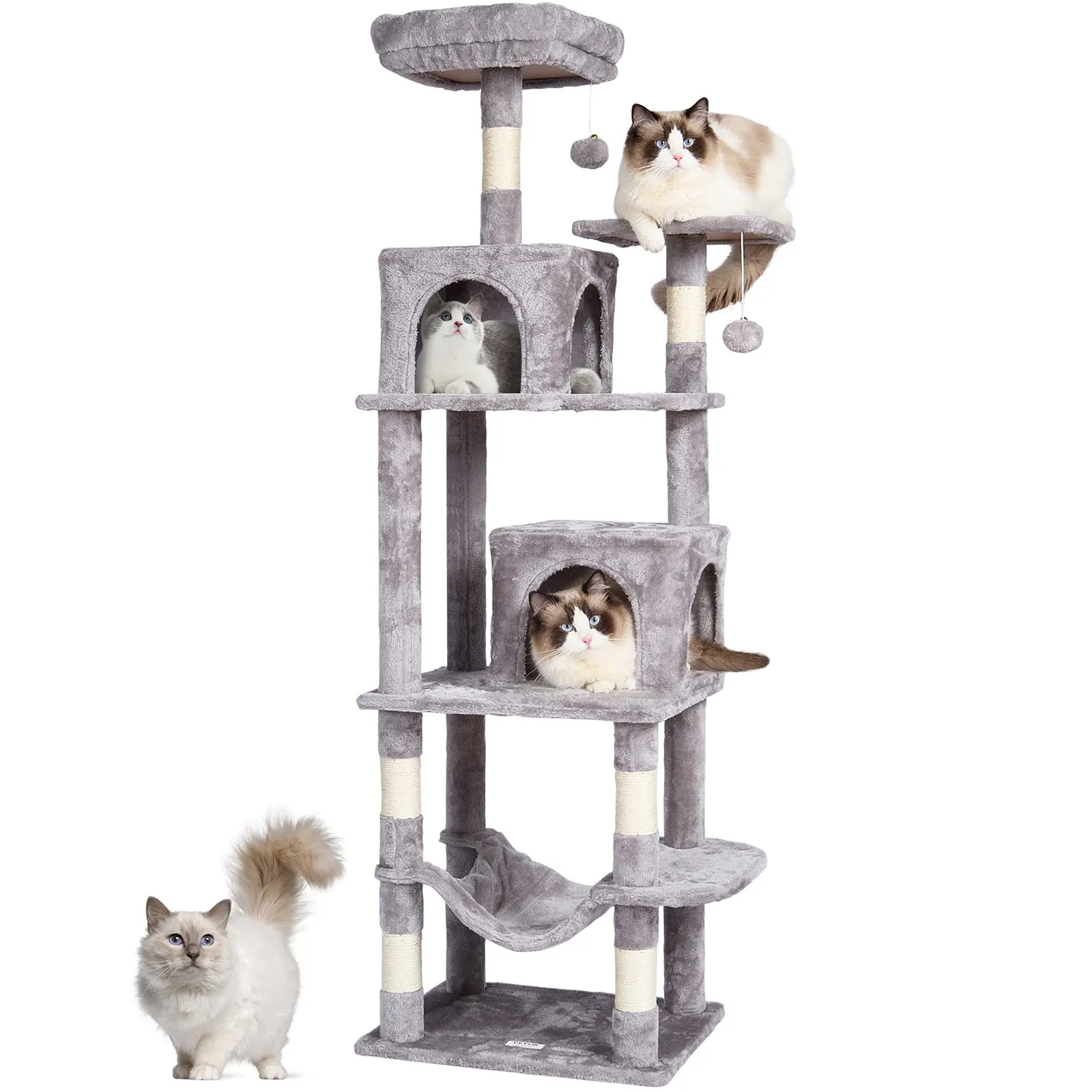 

Cat Tree For Indoor Cats, 63" Cat Tower With 2 Cat Condos, Sisal Scratching Post, Hammock, Top Perch, Jumping Platforms, Large