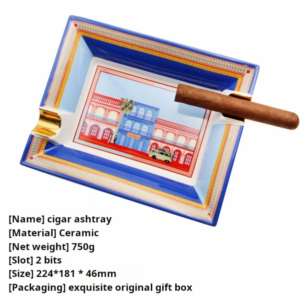 

Ceramic cigar ashtray, fashionable and creative, 2-person large capacity square painted koi cigar ashtray