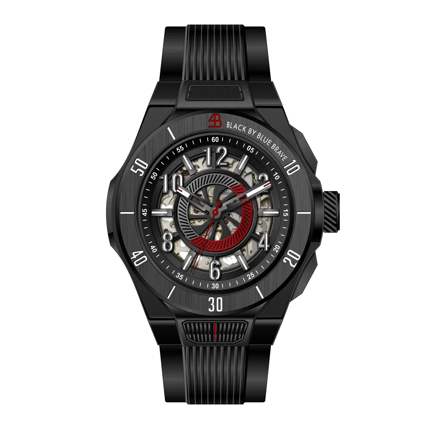 

OBLVLO Men Automatic Watch 42mm Militar Mechanical Wristwatch Hiollow Out Dial 50m Waterproof Sapphire Mirror Rubber Strap
