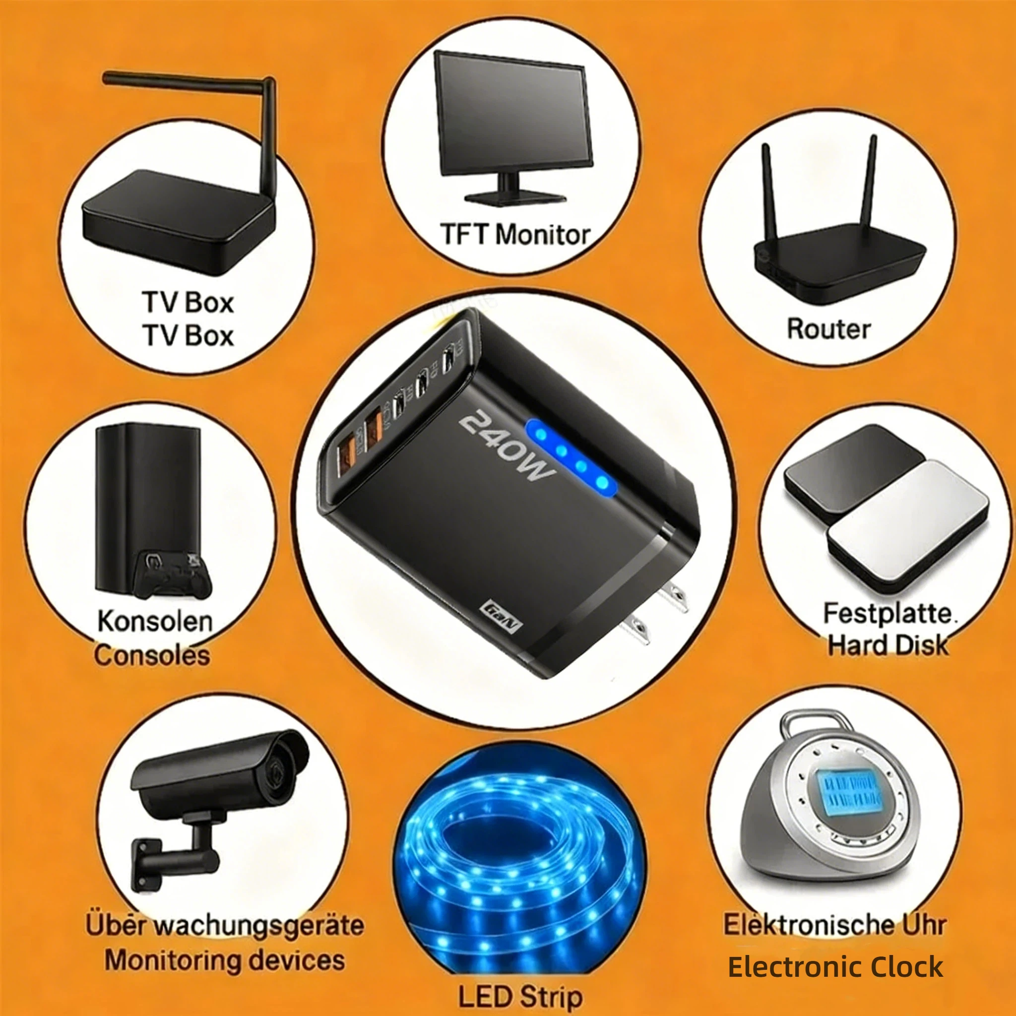 5 in 1 GaN Charger For IPhone 16 15pro Desktop Laptop Samsung 240W Fast Charging Adapter 120w Type To TypeC Cable Charger - náhled 4