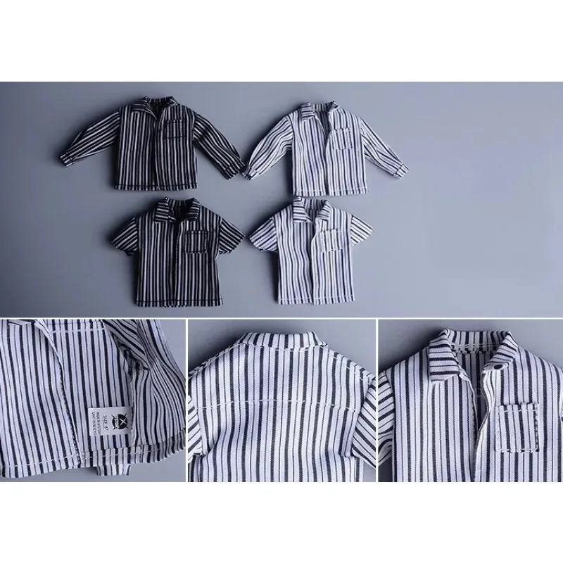 1/12 Maßstab Herren Trend-Streifen-T-Shirt Langarm-Kurzarm-Hemd Puppenanzug Modell für 6'' Soldaten-Spielzeugfiguren Körper-Ornament – Detail 5