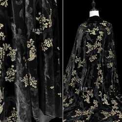 Embroidered Fabric Black Gold New Chinese Style Cheongsam Dress Vest Cloth Polyester Material Per Meter Cloth Diy Sewing