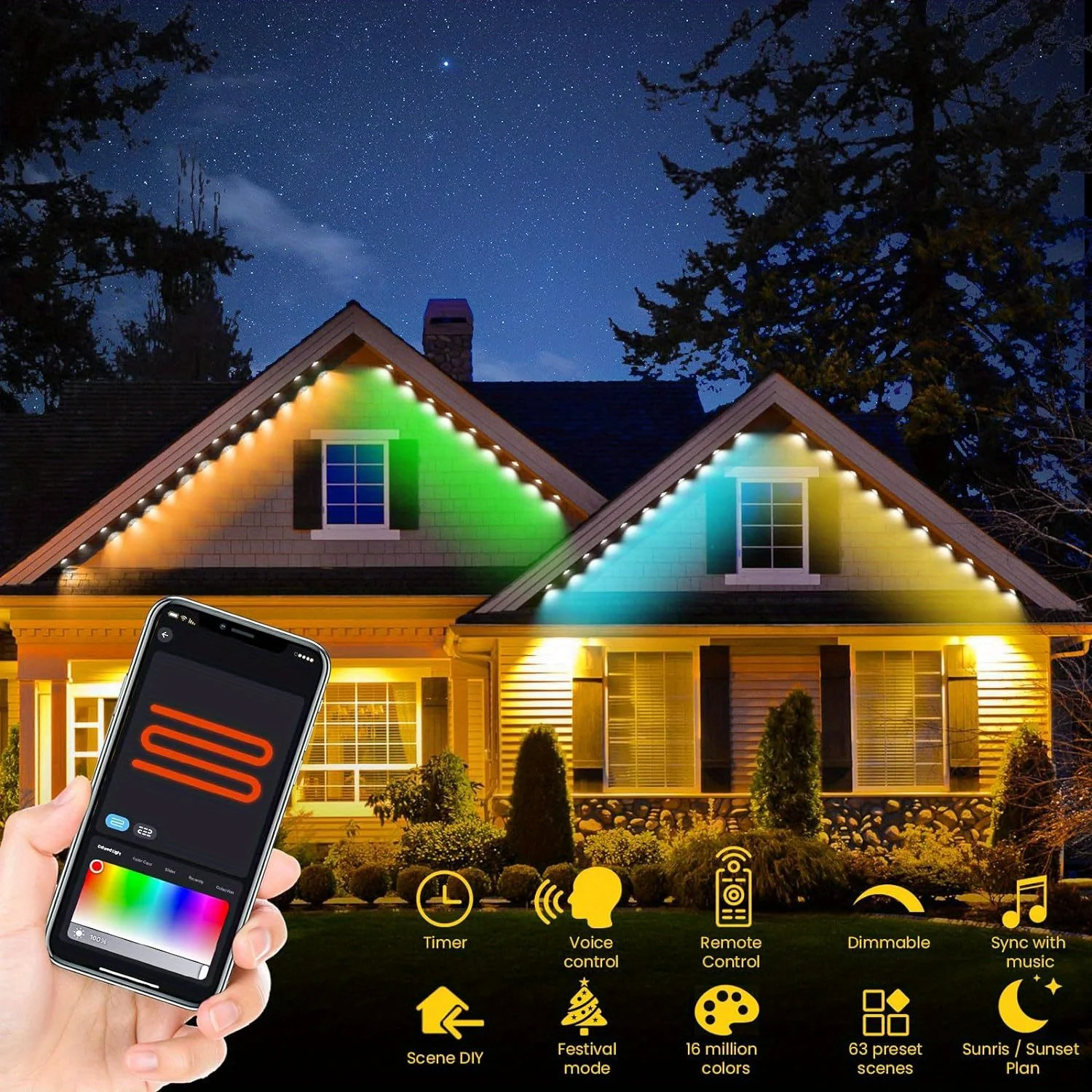 Kerstdecoratie Lichtsnoer RGB Hoekverlichting Outdoor LED Dakrandverlichting DIY Scène Sfeerverlichting Vakantiedecoratie