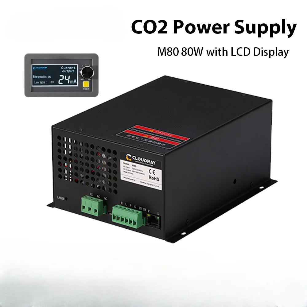 80W แหล่งจ่ายไฟเลเซอร์ CO2 115V/230V สำหรับเครื่องตัดแกะสลักเลเซอร์ CO2ประเภท M80